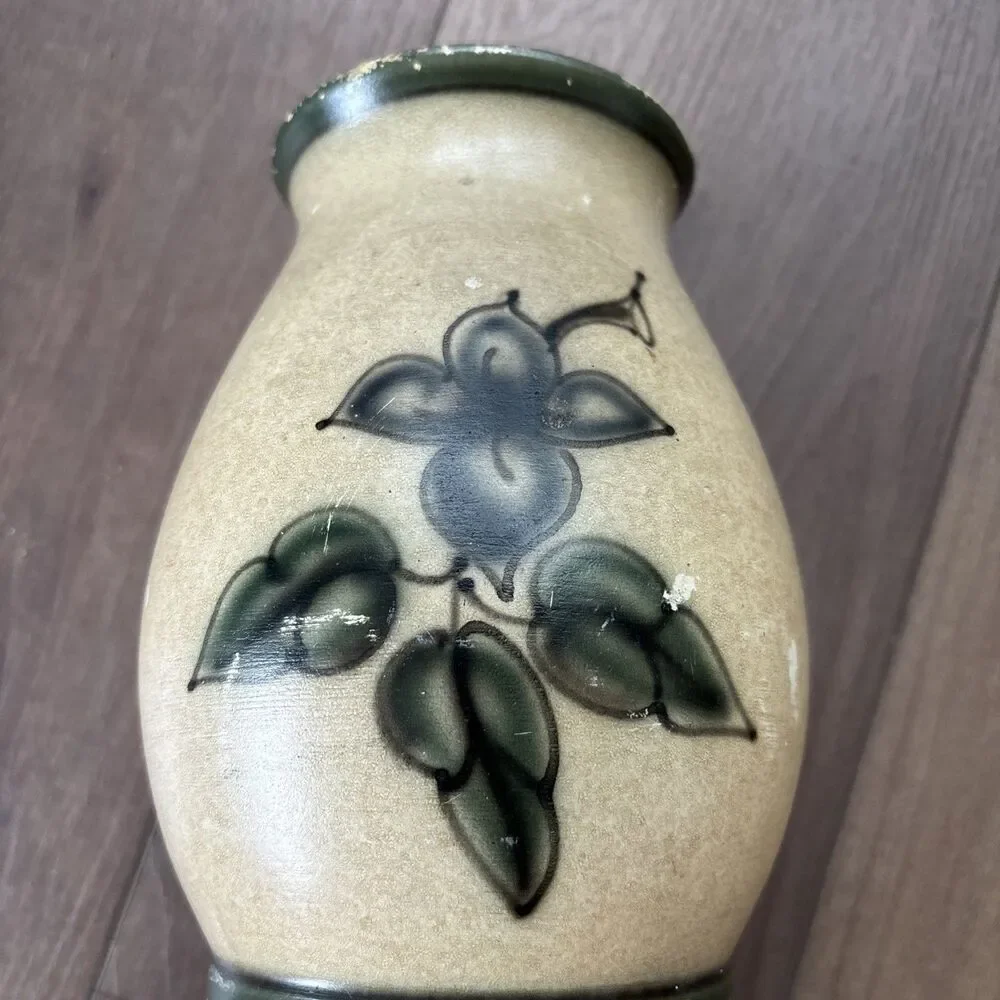 Knabstrup Keramik Bulbous stamped numbered hand painted MCM 40s 50s Danish vase.